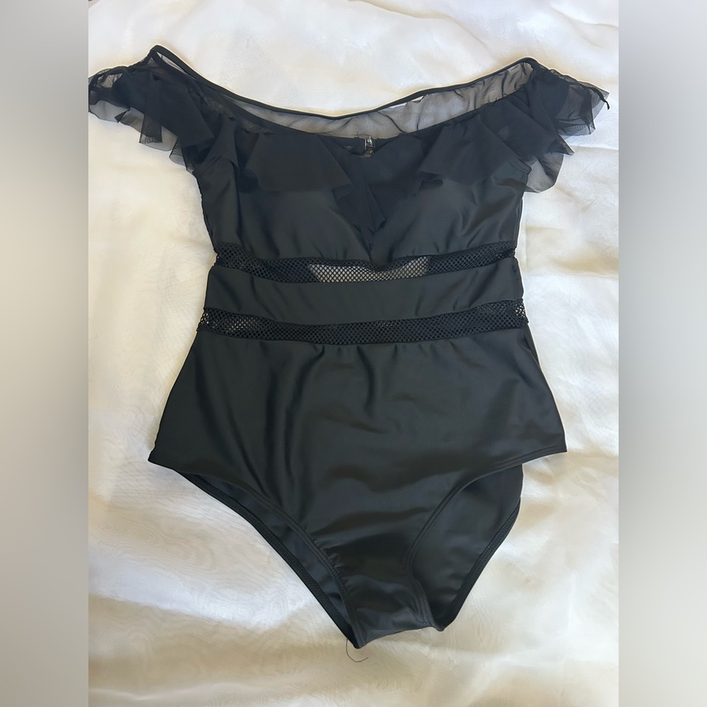 Black ruffle swimsuit